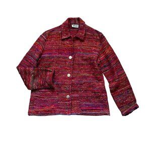 Chicos Vibrant Multicolor Button-Down Jacket With Collar 60% Silk Blend Made In